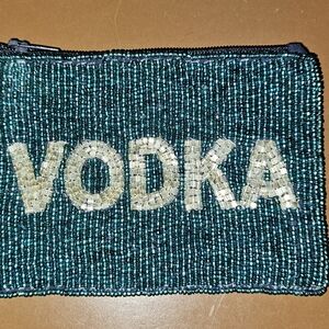 Vodka Teal Blue Beaded Zippered Coin Purse Bag NEW